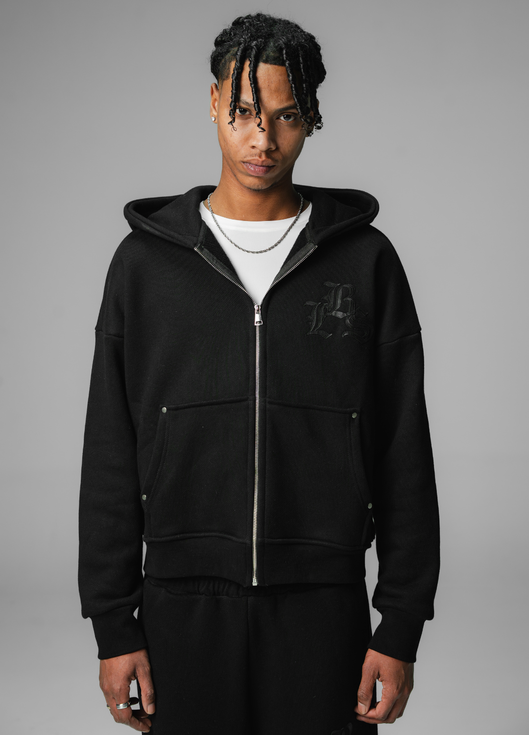 Leather Patch Hoodie Black