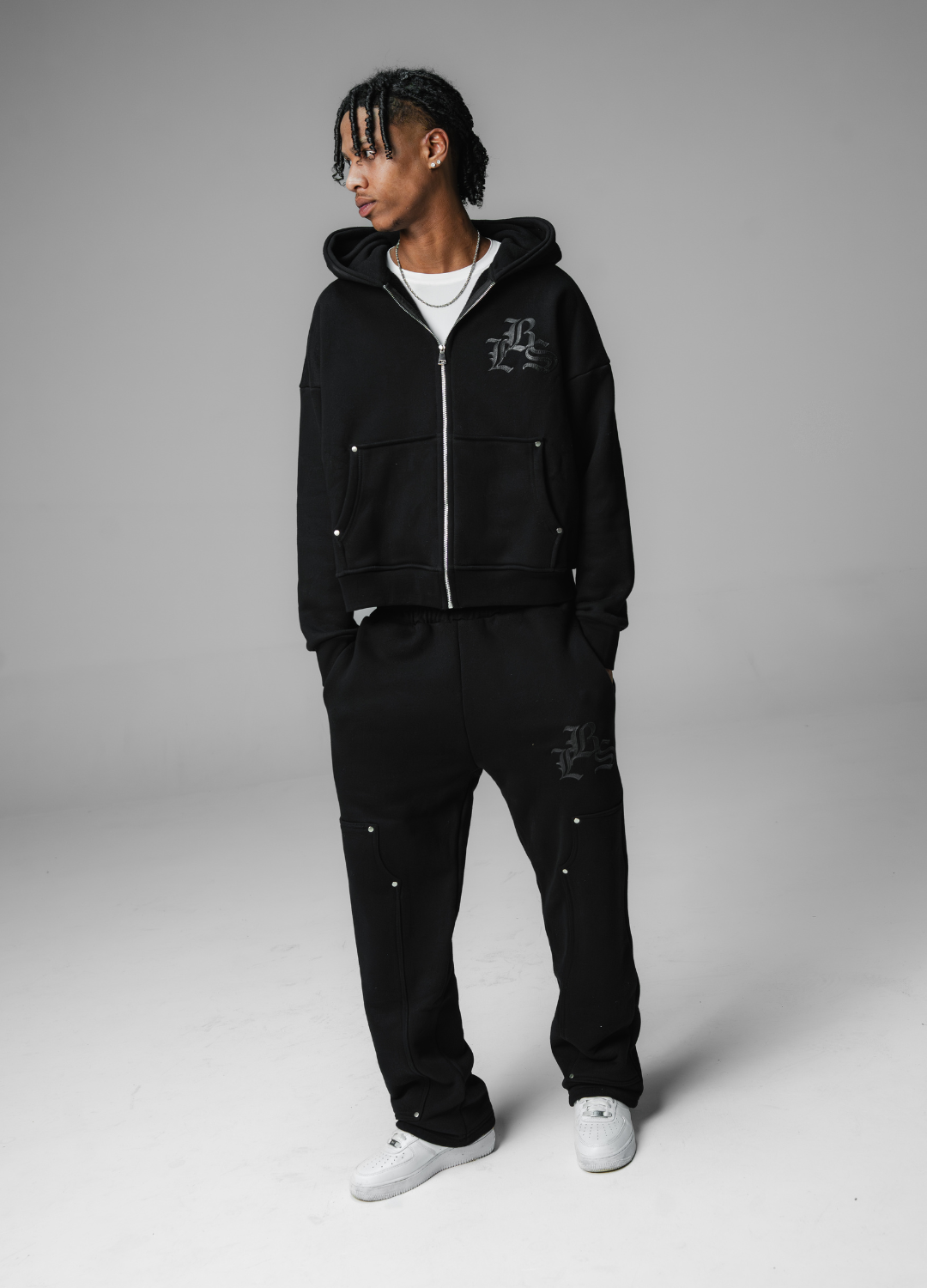 Leather Patch Hoodie Black