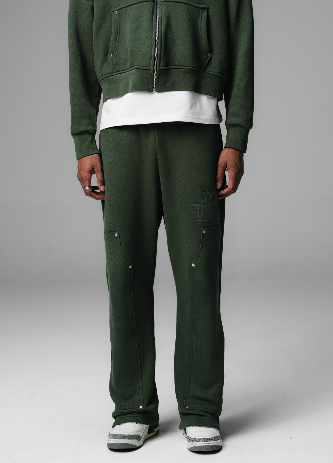 Leather Patch Sweats Olive