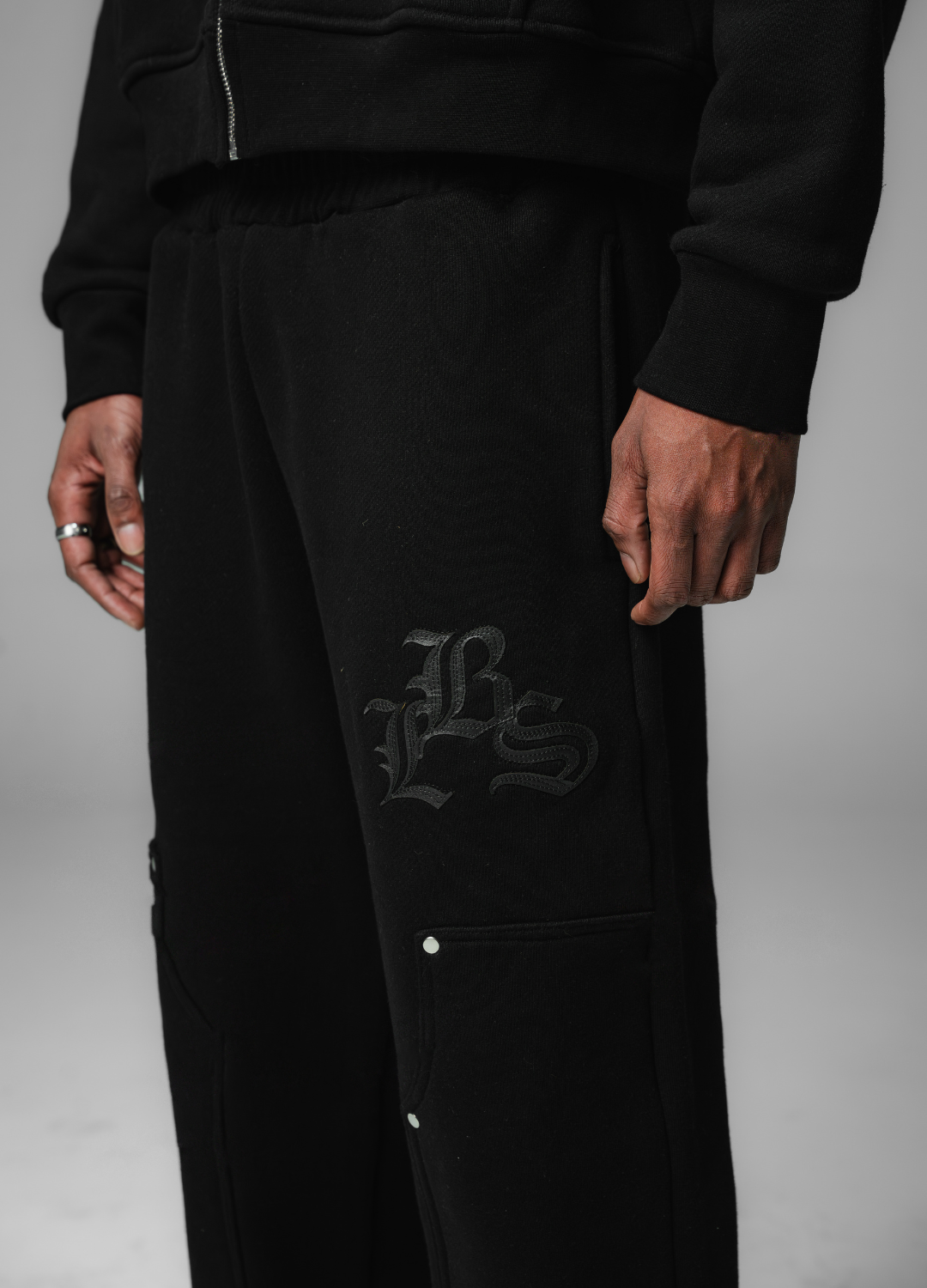 Leather Patch Sweats Black
