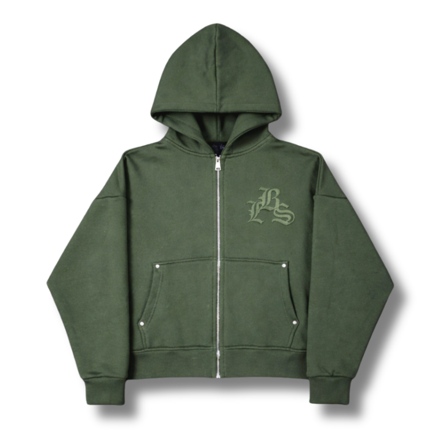 Leather Patch Hoodie Olive